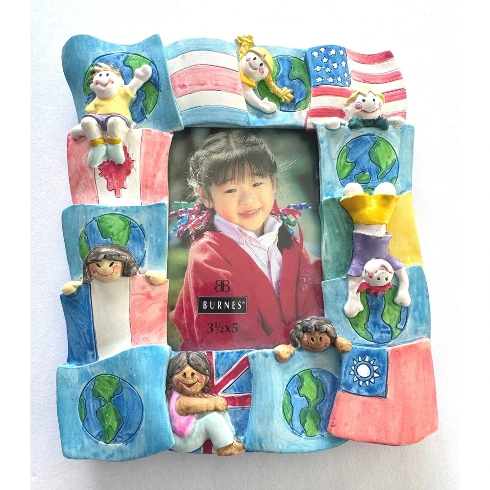 NEW Burnes of Boston Kids Frame 3.5x5 Multi World Flags 90s Schoolhouse